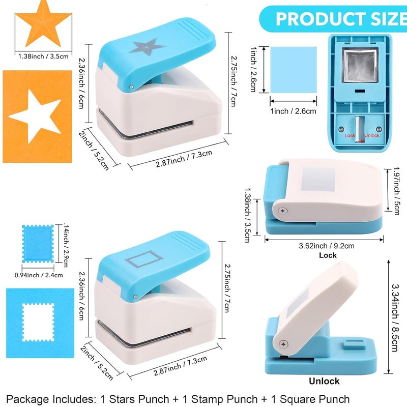 BAOFALI3Pcs Craft Punch Tool Set |Postage Stamp Punch0.9x1.1inch | Square Punch1X1 inch|Star 1.4x1.4inch Embossing Punch for Paper Crafting Scrapbooking DIY Card Making Arts Crafts Supplies - Image 2